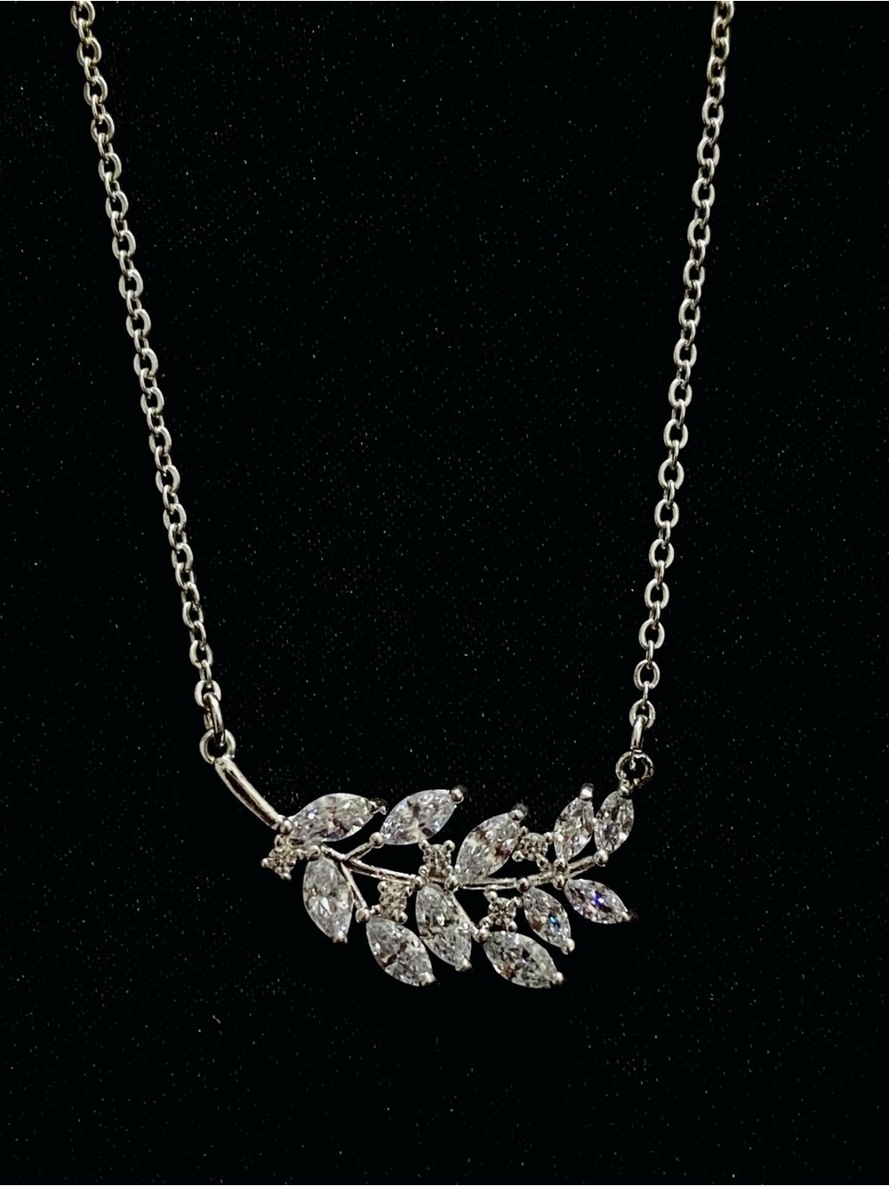 Sterling Silver Marquise Leaf CZ Crystal Pendant Necklace